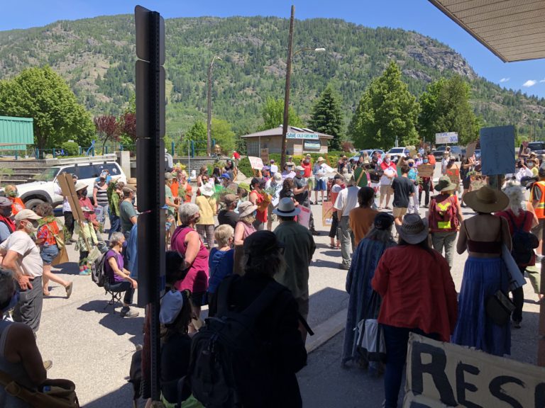 A large demonstration in Castlegar led to the arrest of four people